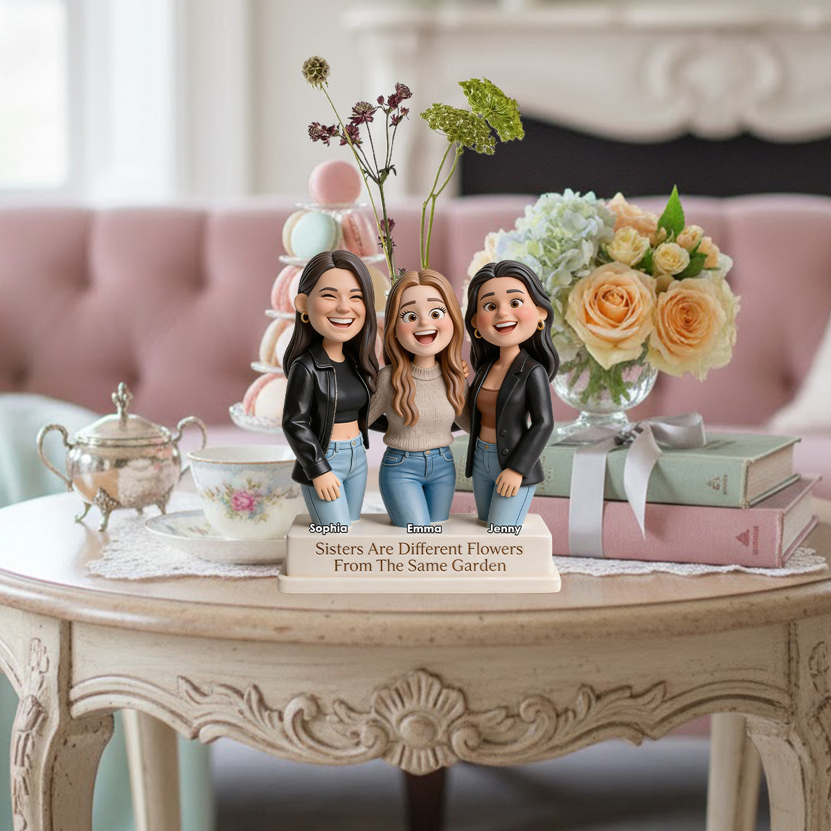 Sisters Are Different Flowers From The Same Garden - Personalized Sister Custom Shape Acrylic Flower Vase