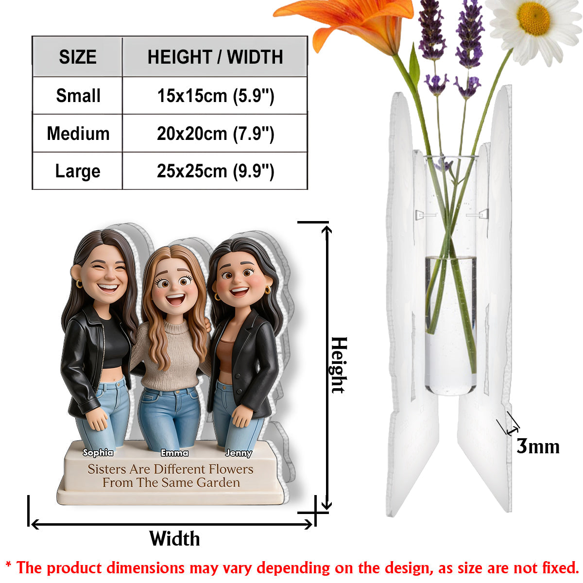 Sisters Are Different Flowers From The Same Garden - Personalized Sister Custom Shape Acrylic Flower Vase