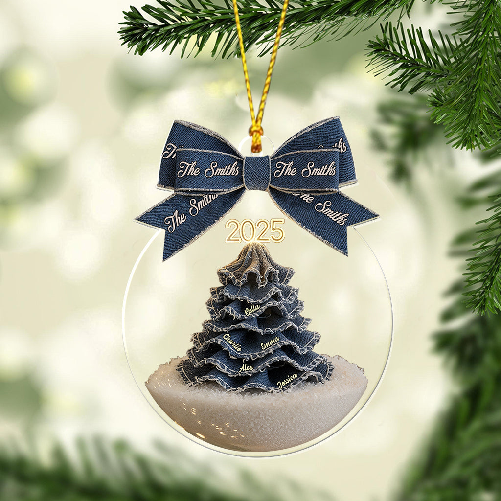 Joyeux Noël en famille - Ornement transparent personnalisé pour la famille