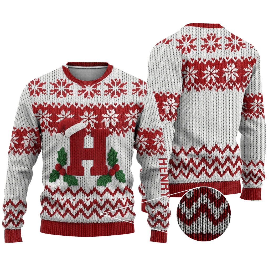 Lettre initiale Joyeux Noël - Pull moche personnalisé pour toute la famille