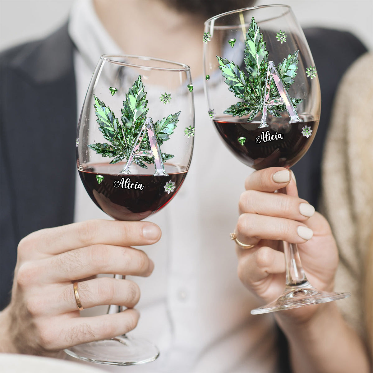 Alphabet défoncé - Verre à vin personnalisé au cannabis avec longue tige