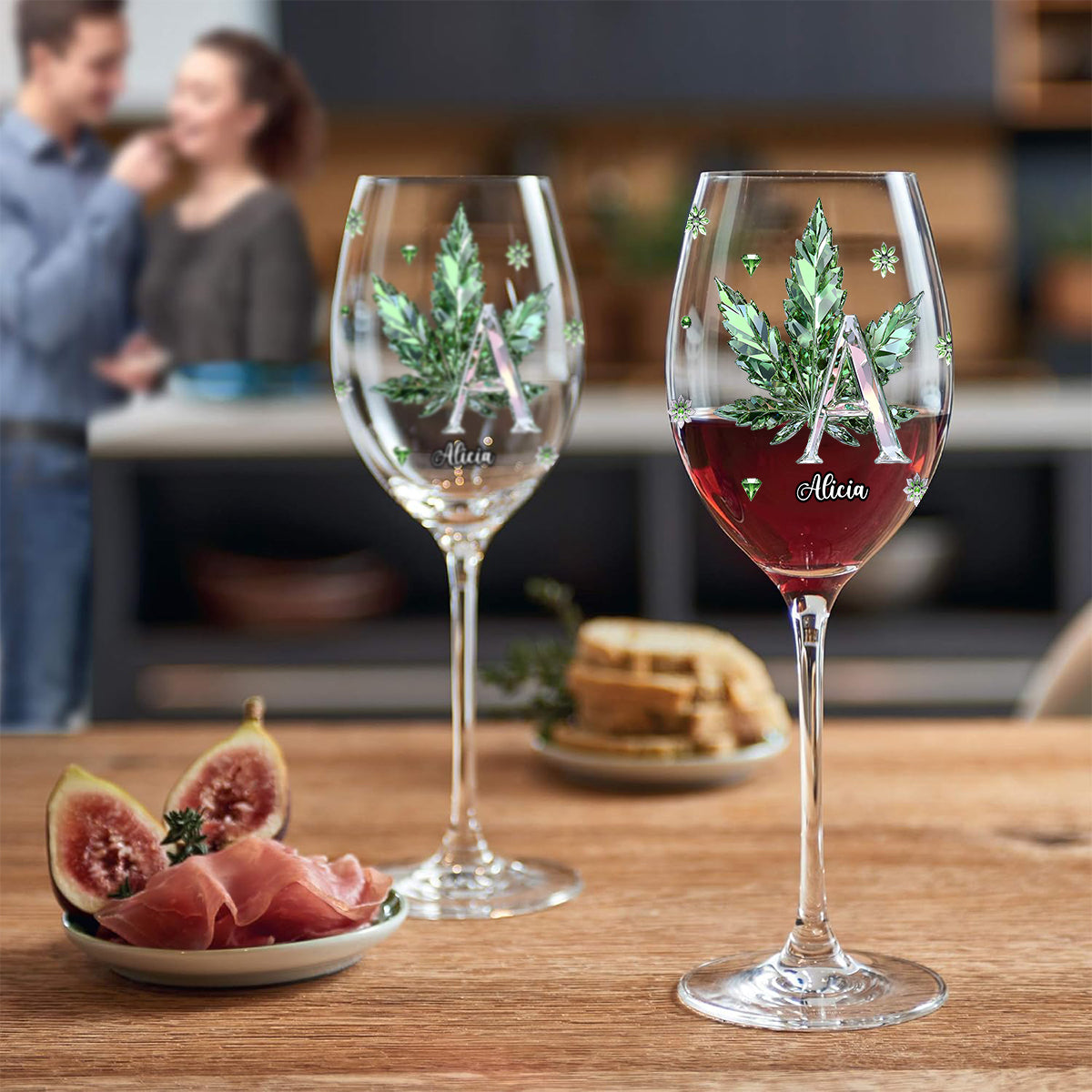 Alphabet défoncé - Verre à vin personnalisé au cannabis avec longue tige