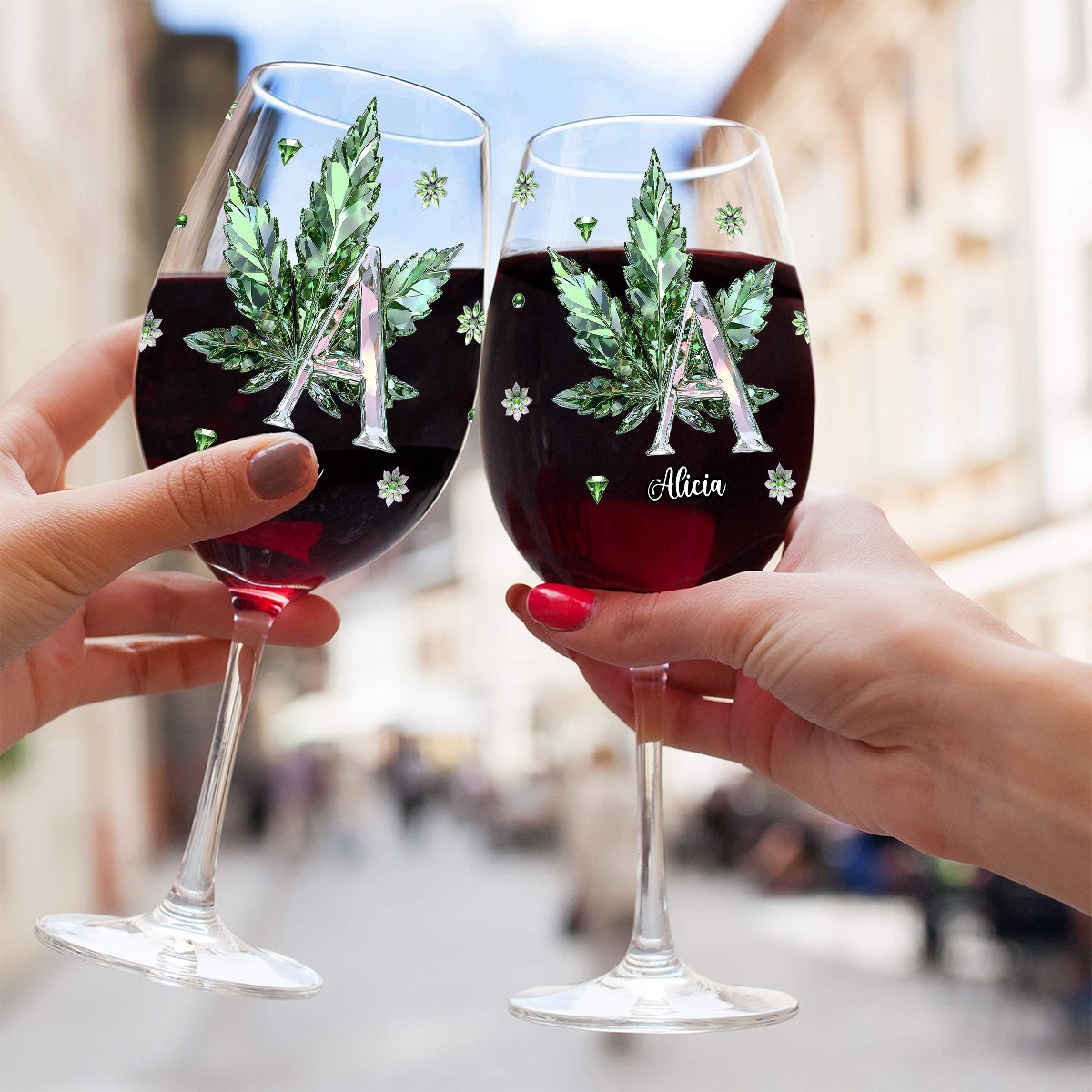 Alphabet défoncé - Verre à vin personnalisé au cannabis avec longue tige