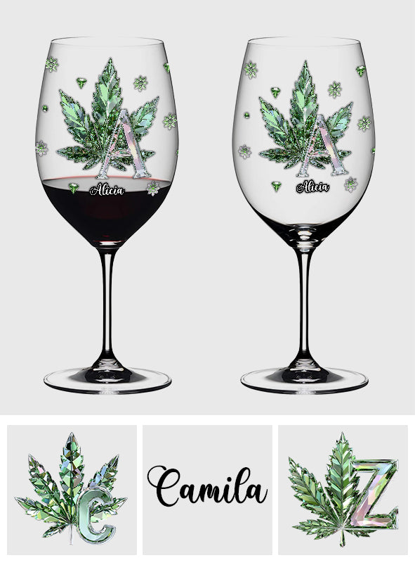 Alphabet défoncé - Verre à vin personnalisé au cannabis avec longue tige