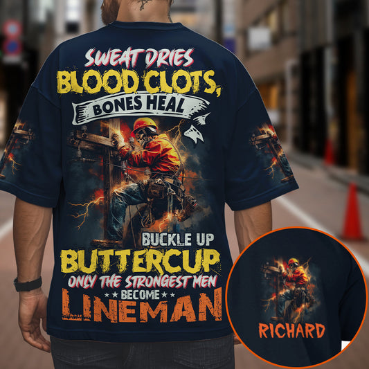 Only The Strongest Men Become Lineman - Personalized Lineman All Over Shirt