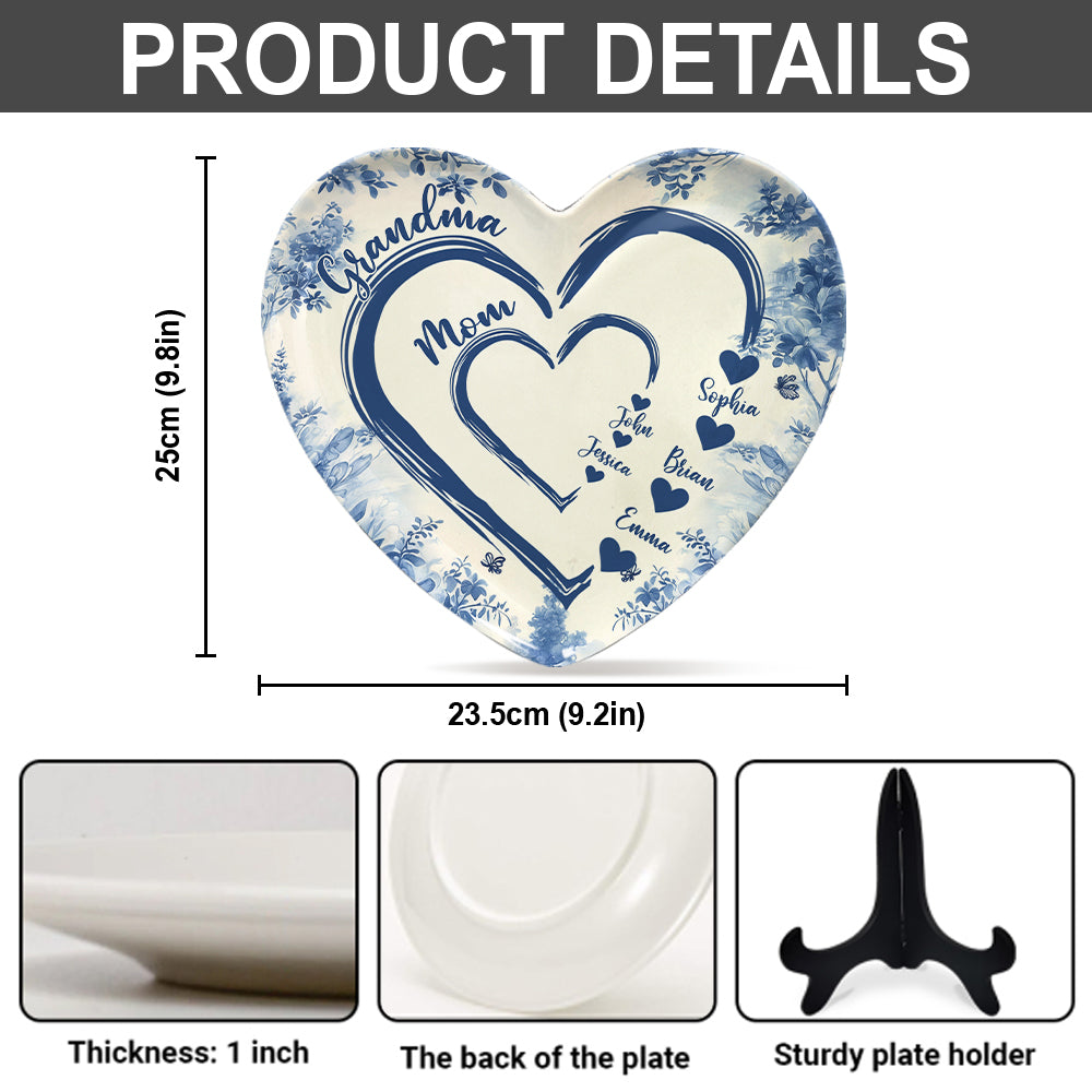 Première maman, maintenant grand-mère - Assiette personnalisée en forme de cœur pour grand-mère