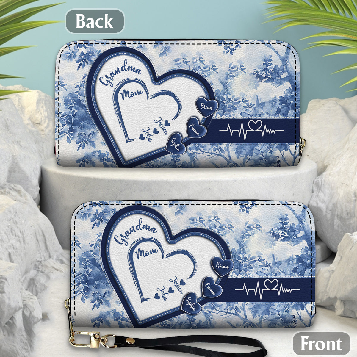 First Mom Now Grandma - Personalized Grandma Leather Long Wallet