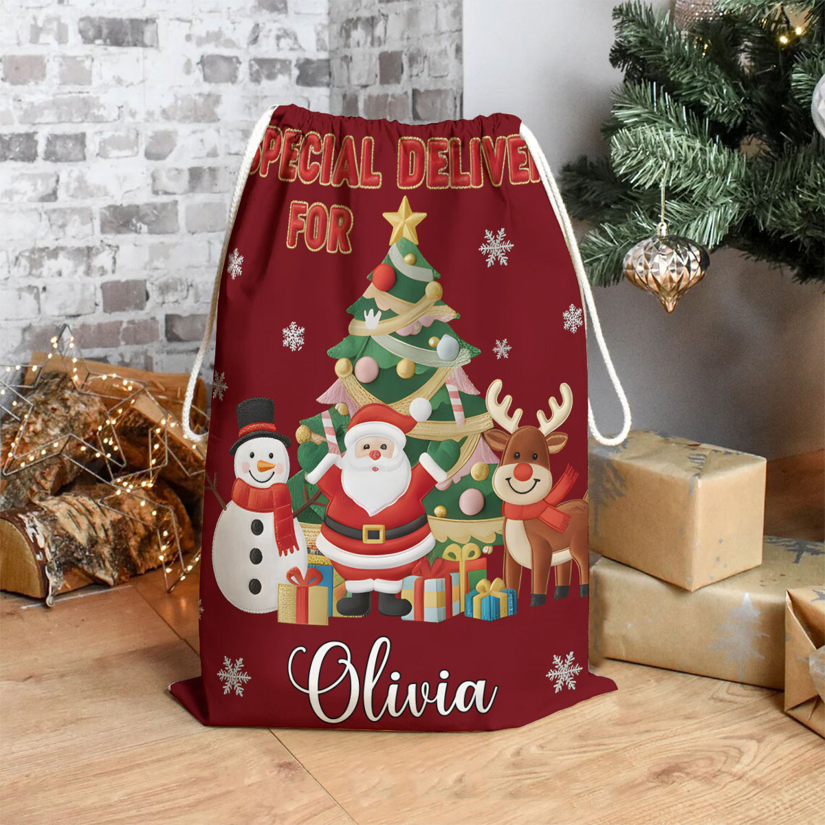 Special Delivery Christmas Eve Sack - Personalized Family Drawstring Tote Bag