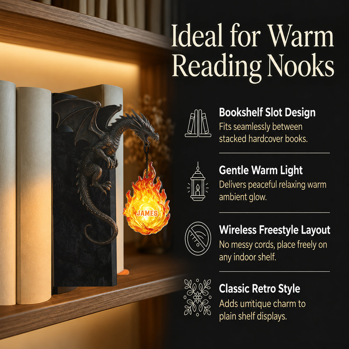 Cadeau pour Amateurs de Dragons - Lampe de Bibliothèque Personnalisée