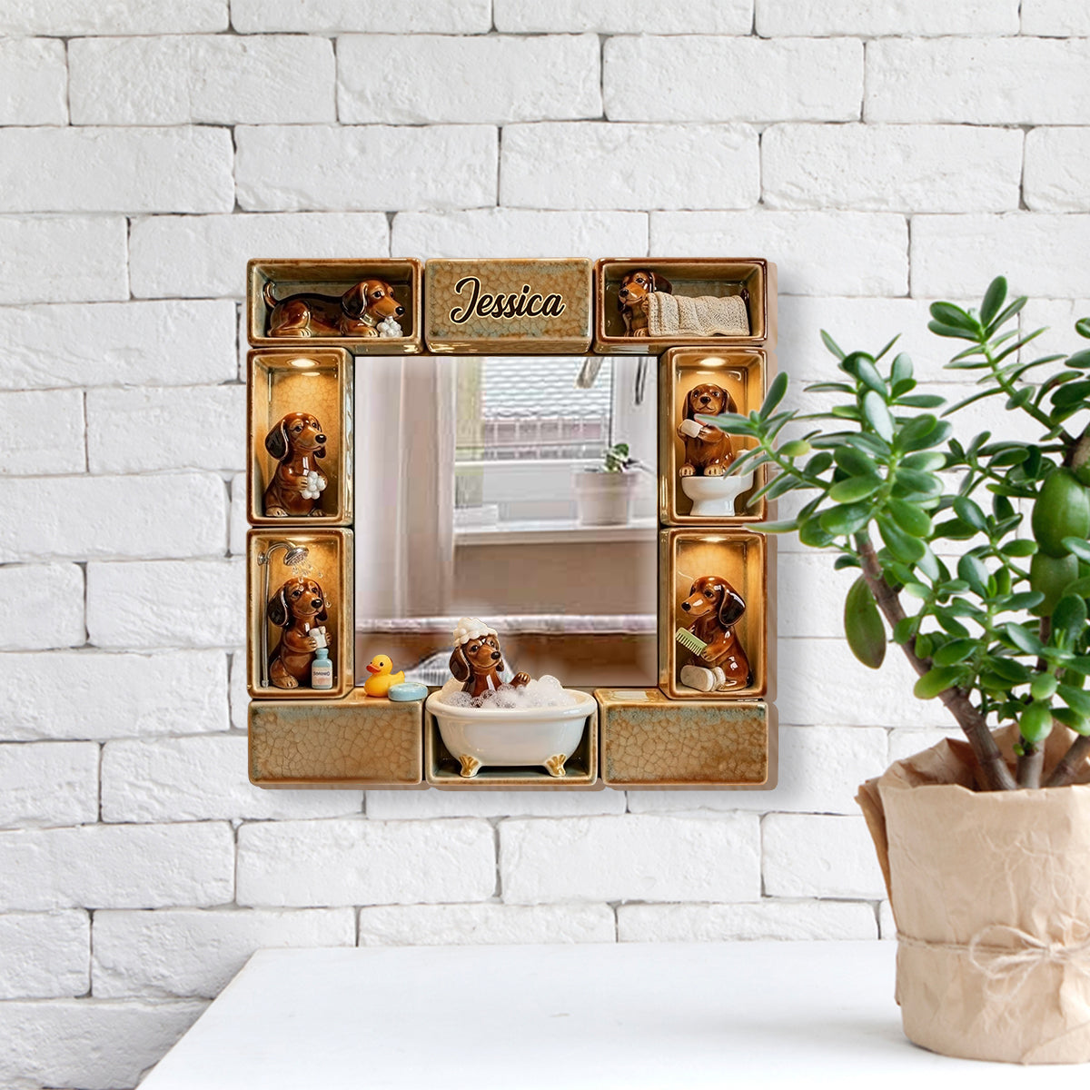 Adorable teckel - Miroir mural personnalisé à l'effigie d'un teckel