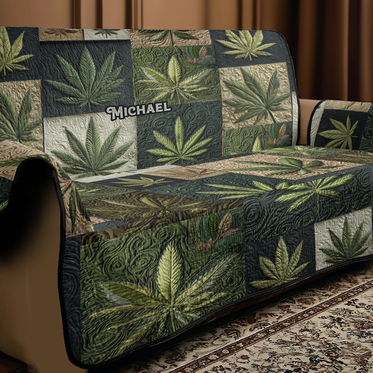 J'aime les grosses têtes - Housse de canapé matelassée personnalisée à motif cannabis