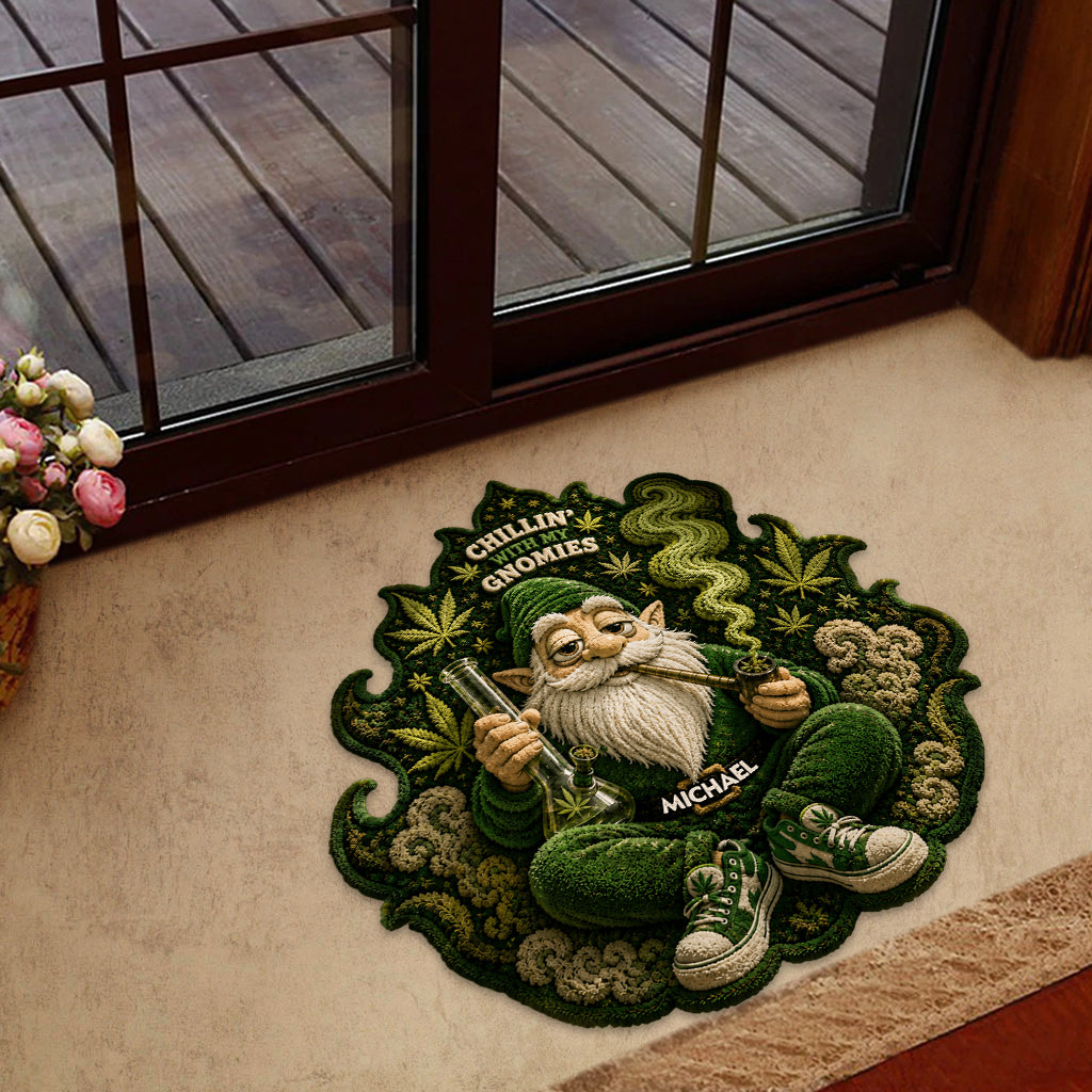Gnome Fumeur, Il est 420 Quelque Part - Tapis de Porte Personnalisé en Forme de Weed