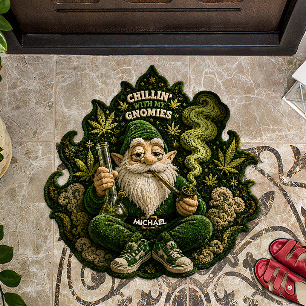 Gnome Fumeur, Il est 420 Quelque Part - Tapis de Porte Personnalisé en Forme de Weed