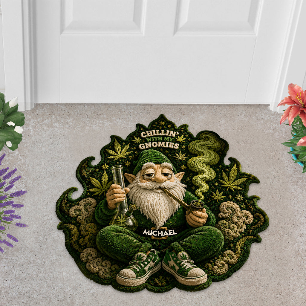 Gnome Fumeur, Il est 420 Quelque Part - Tapis de Porte Personnalisé en Forme de Weed