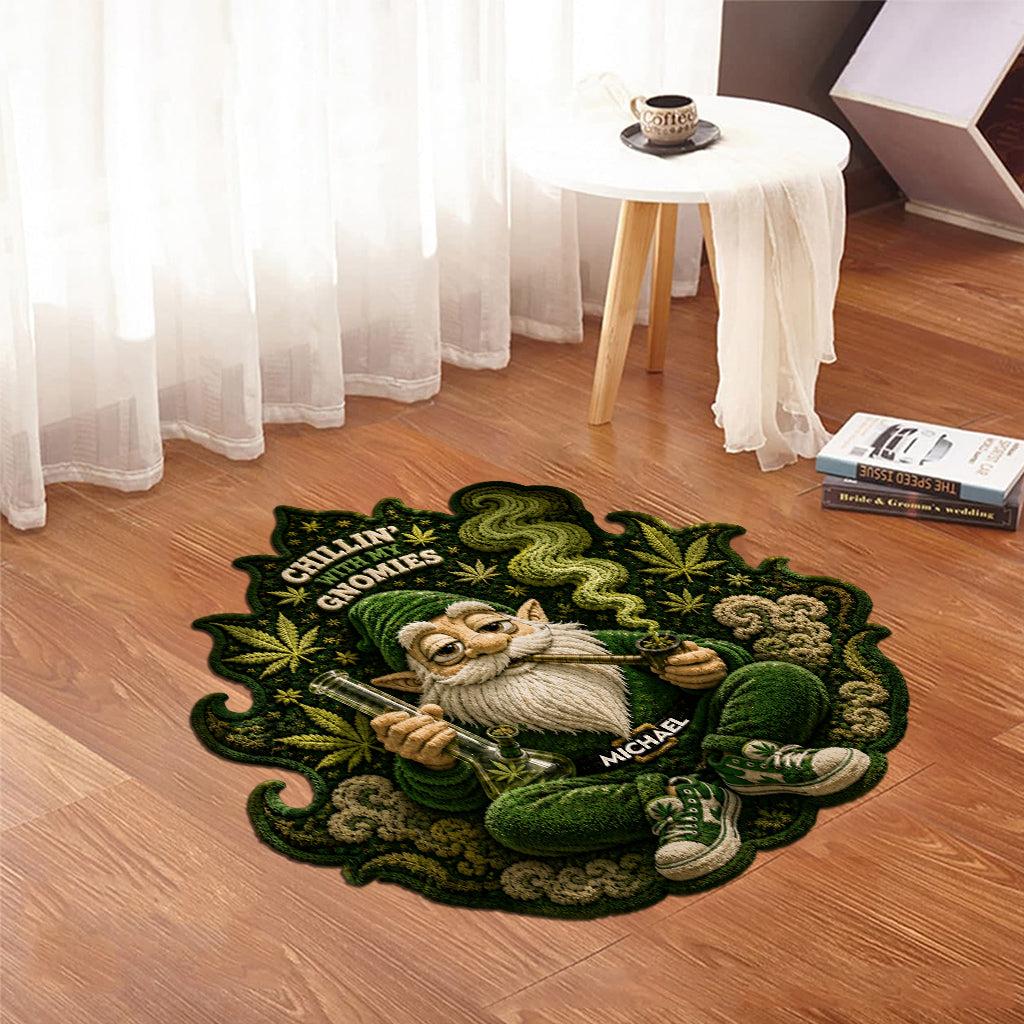 Gnome Fumeur, Il est 420 Quelque Part - Tapis de Porte Personnalisé en Forme de Weed