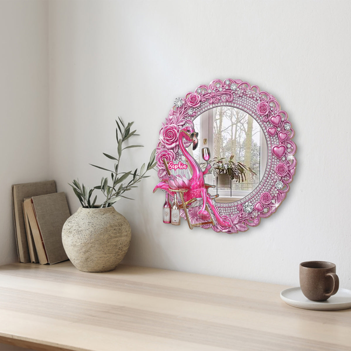 Be a Flamingo In a Flock of Pigeons - Personalized Flamingo Wall Hanging Mirror