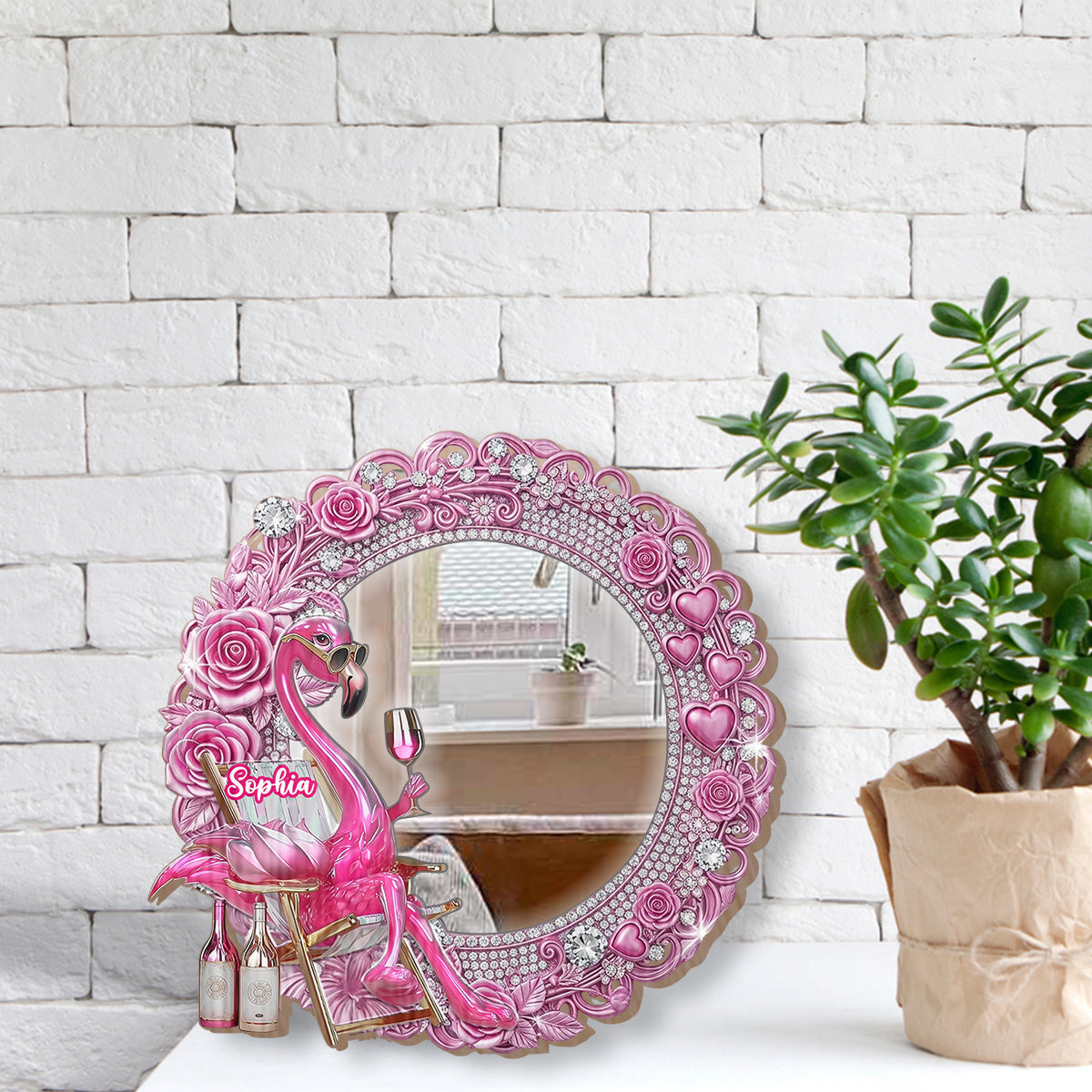 Be a Flamingo In a Flock of Pigeons - Personalized Flamingo Wall Hanging Mirror
