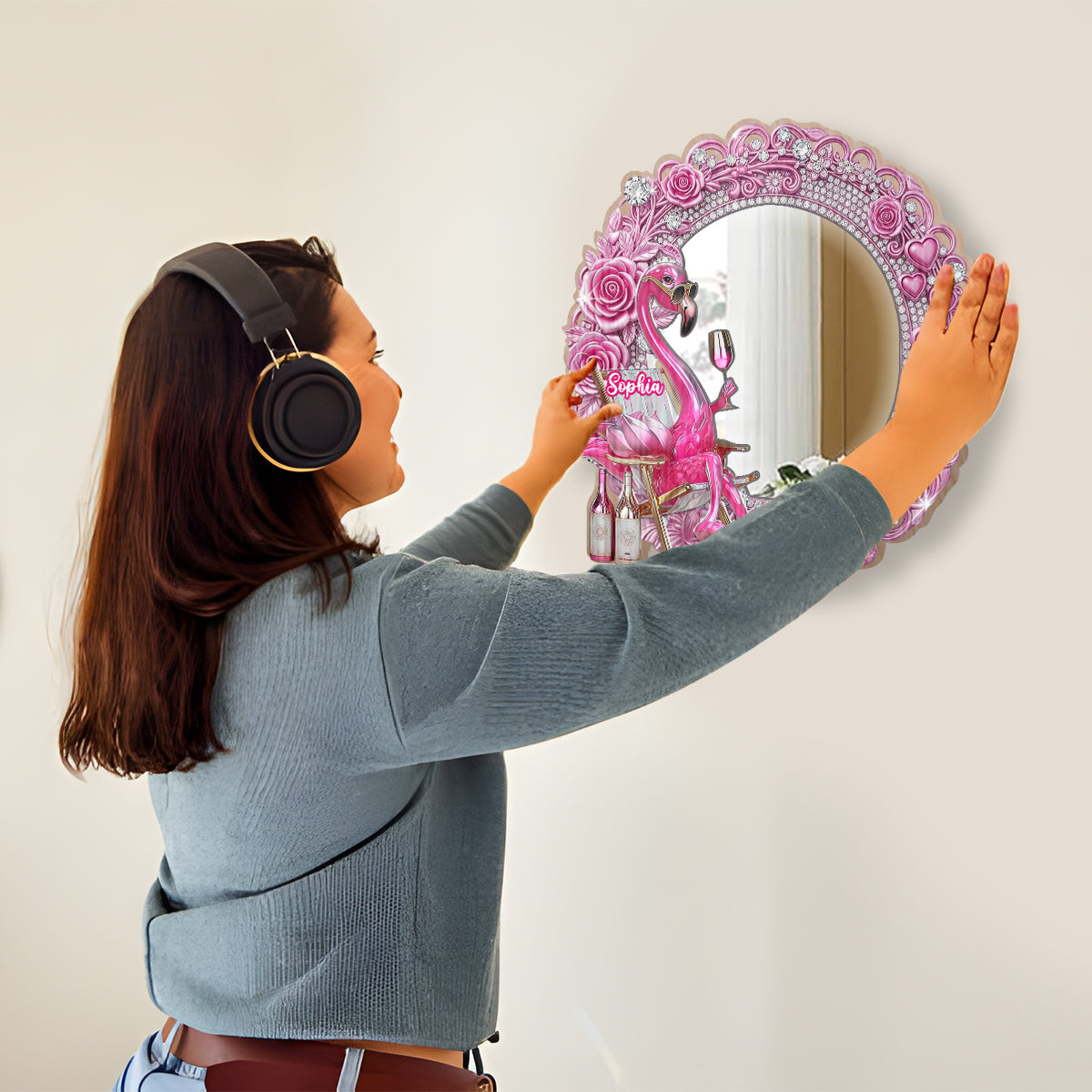 Be a Flamingo In a Flock of Pigeons - Personalized Flamingo Wall Hanging Mirror