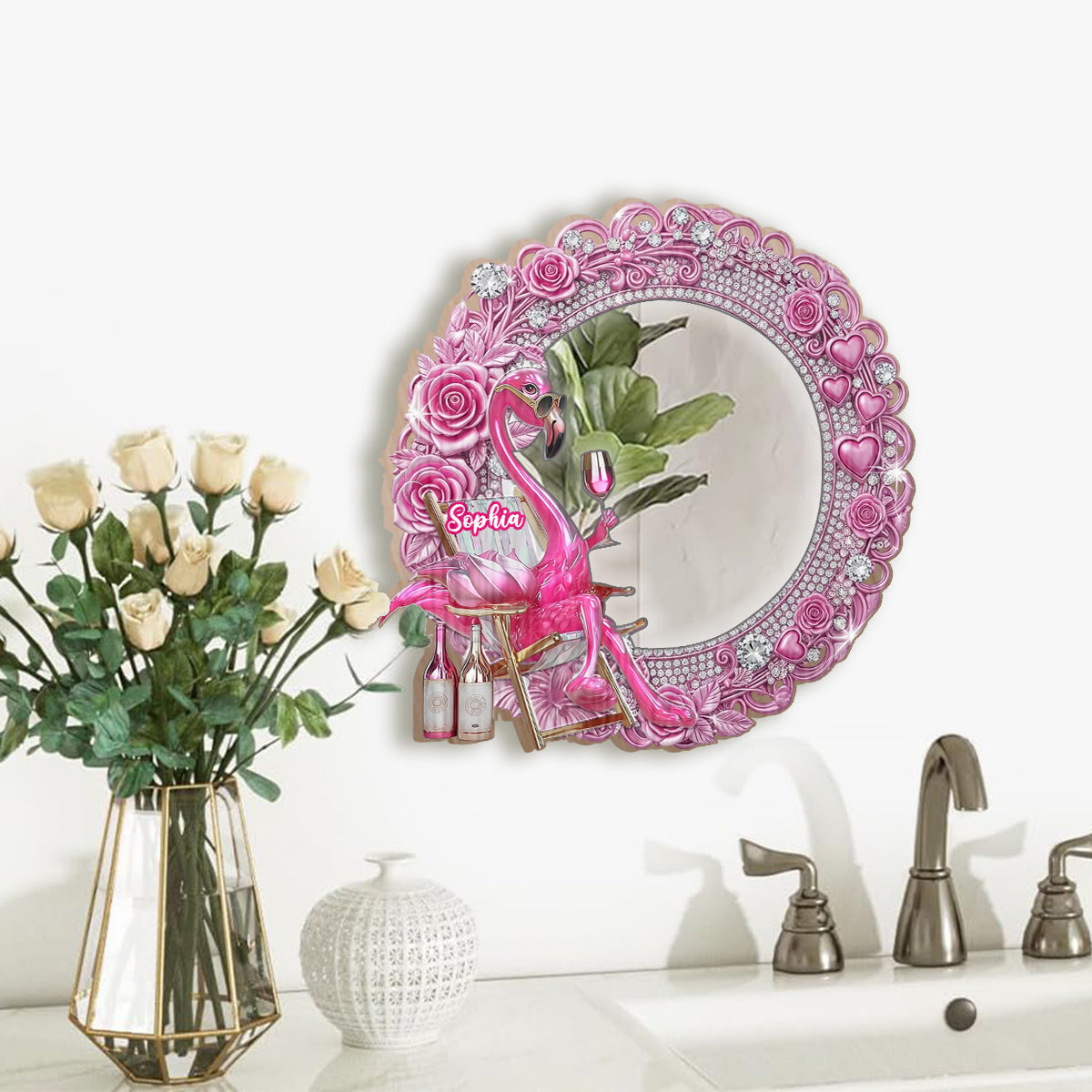 Be a Flamingo In a Flock of Pigeons - Personalized Flamingo Wall Hanging Mirror