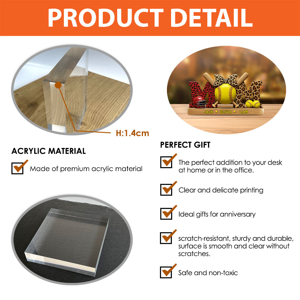 Softball Mom - Personalized Softball Custom Shaped Acrylic Plaque