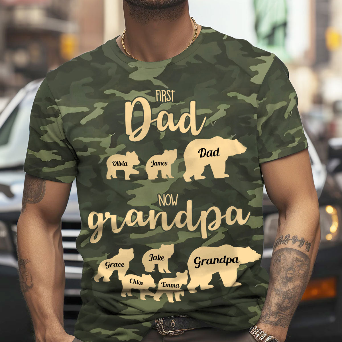 First Dad Now Grandpa Bear Camouflage - Personalized Grandpa All Over Shirt