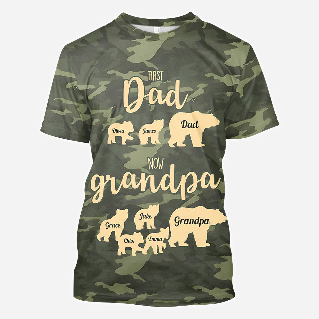 First Dad Now Grandpa Bear Camouflage - Personalized Grandpa All Over Shirt