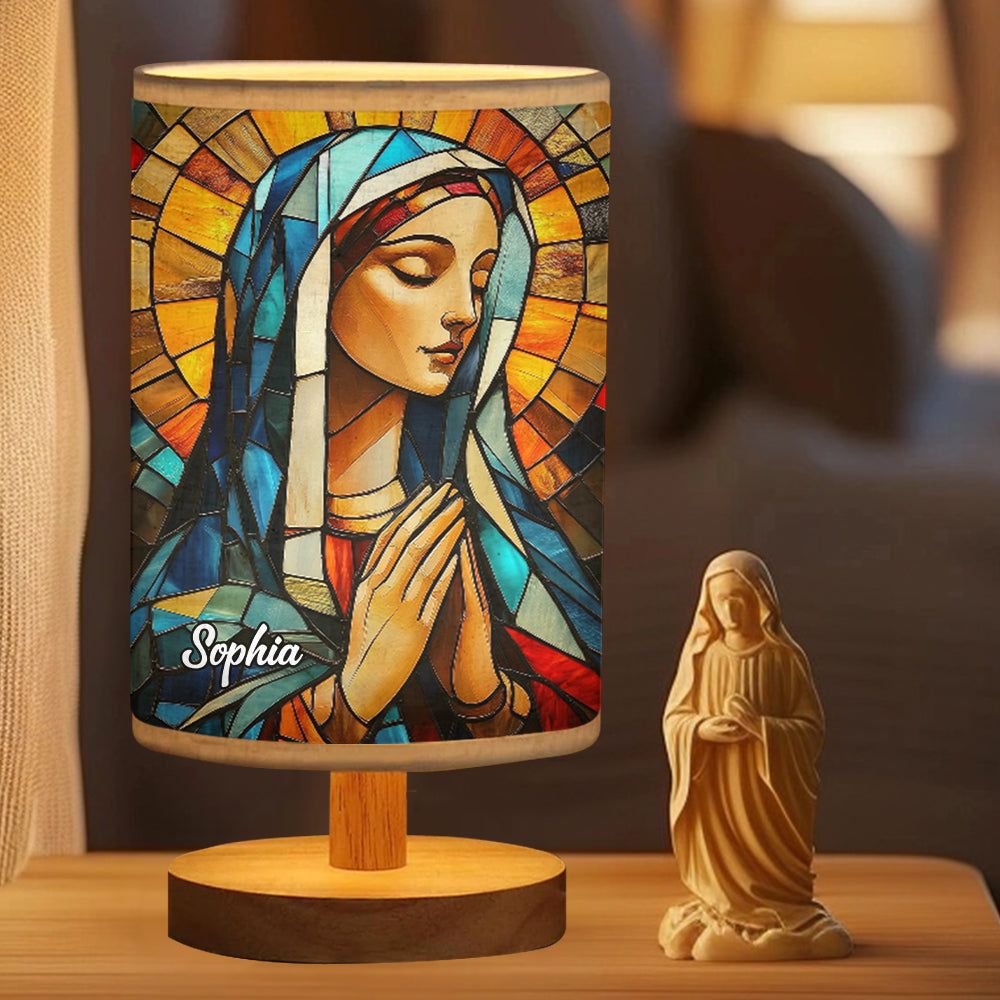 Mother Maria - Personalized Christian Table Lamp with Wood Base
