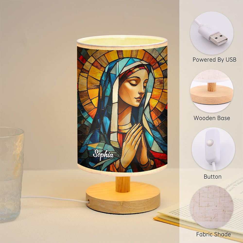 Mother Maria - Personalized Christian Table Lamp with Wood Base