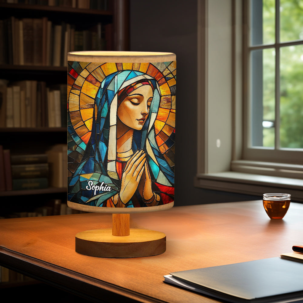 Mother Maria - Personalized Christian Table Lamp with Wood Base