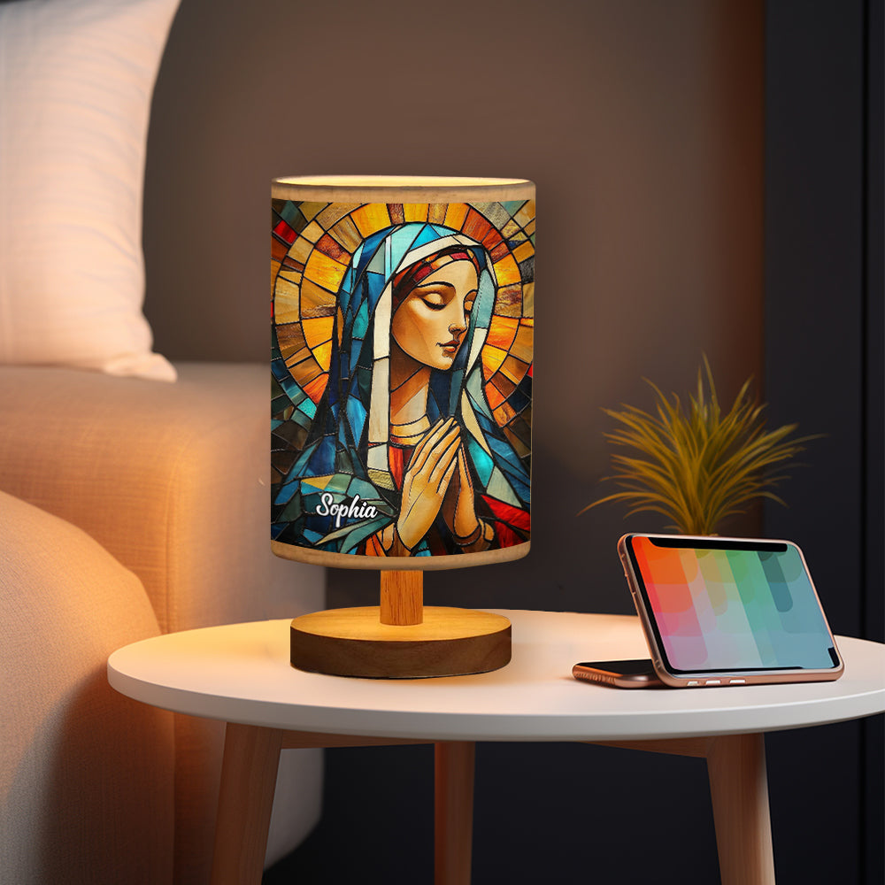Mother Maria - Personalized Christian Table Lamp with Wood Base
