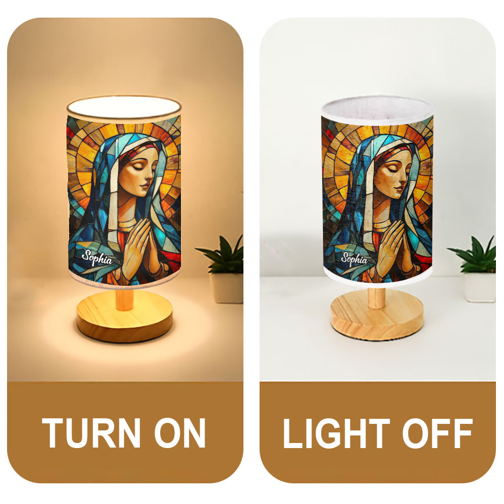 Mother Maria - Personalized Christian Table Lamp with Wood Base