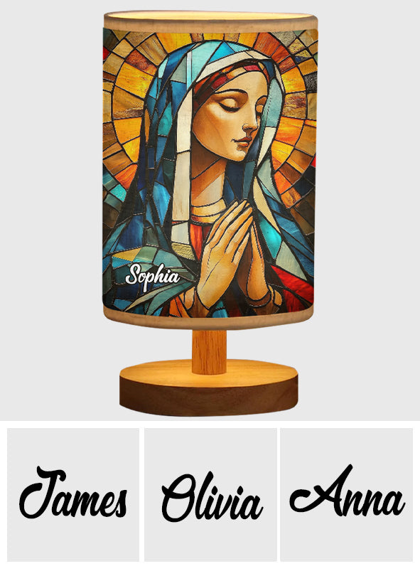 Mother Maria - Personalized Christian Table Lamp with Wood Base