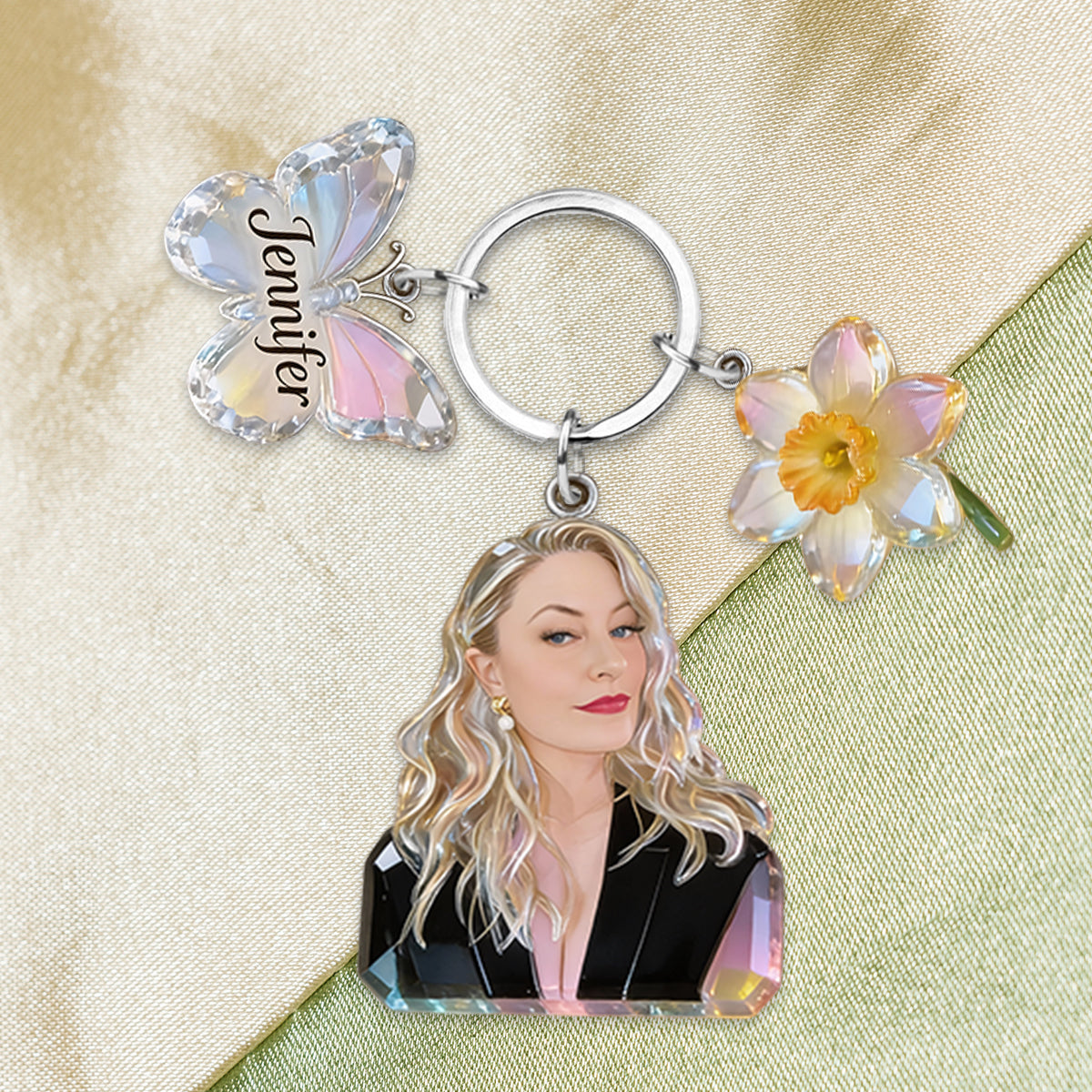 Porte-clés personnalisé avec photo et fleur pour votre anniversaire - Porte-clés amour-propre orné de breloques