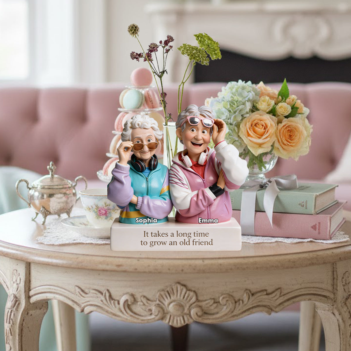 Il faut du temps pour se faire une vieille amie - Vase à fleurs en acrylique personnalisé « Meilleure amie » - Forme personnalisée
