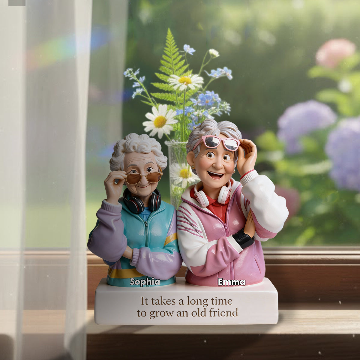 Il faut du temps pour se faire une vieille amie - Vase à fleurs en acrylique personnalisé « Meilleure amie » - Forme personnalisée