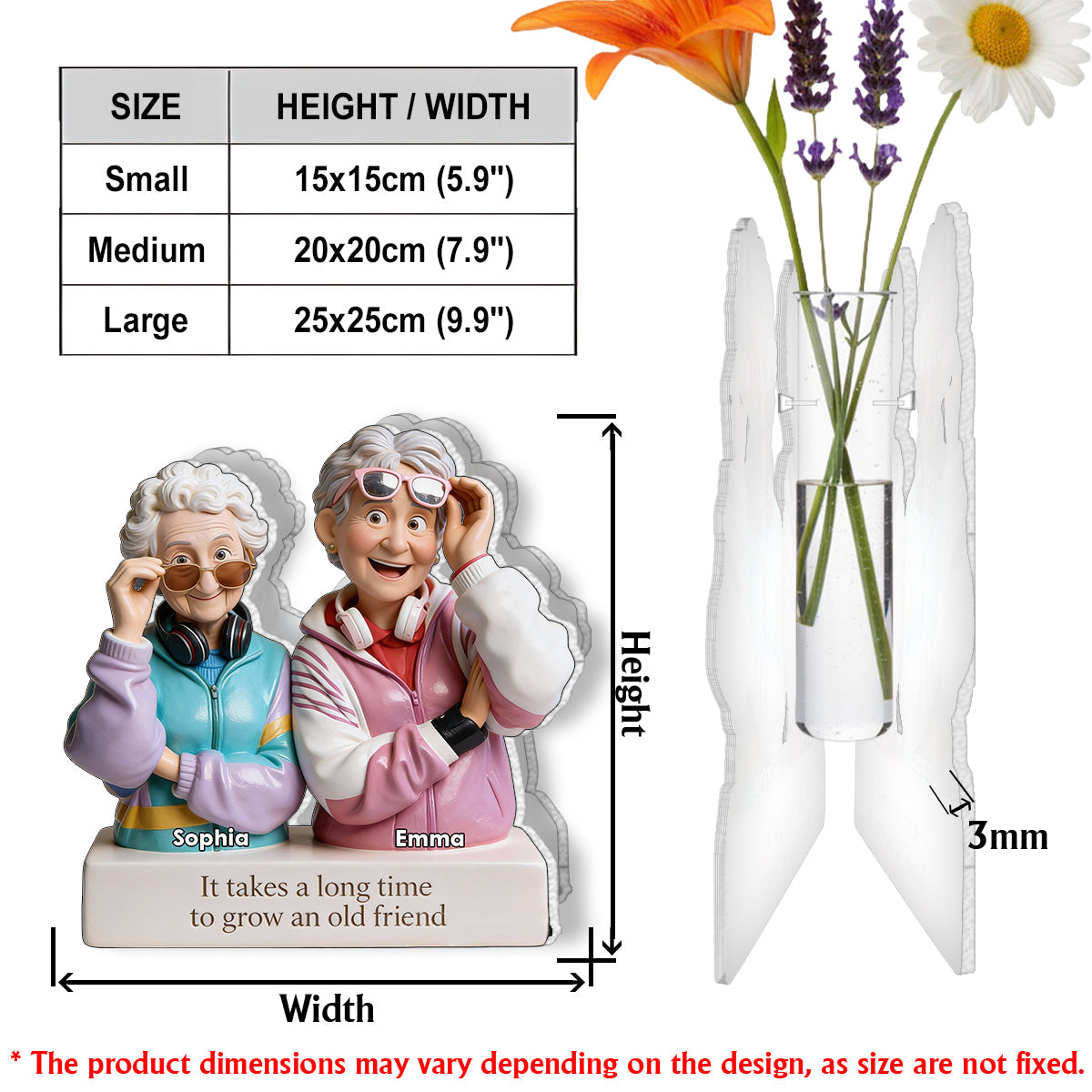 Il faut du temps pour se faire une vieille amie - Vase à fleurs en acrylique personnalisé « Meilleure amie » - Forme personnalisée