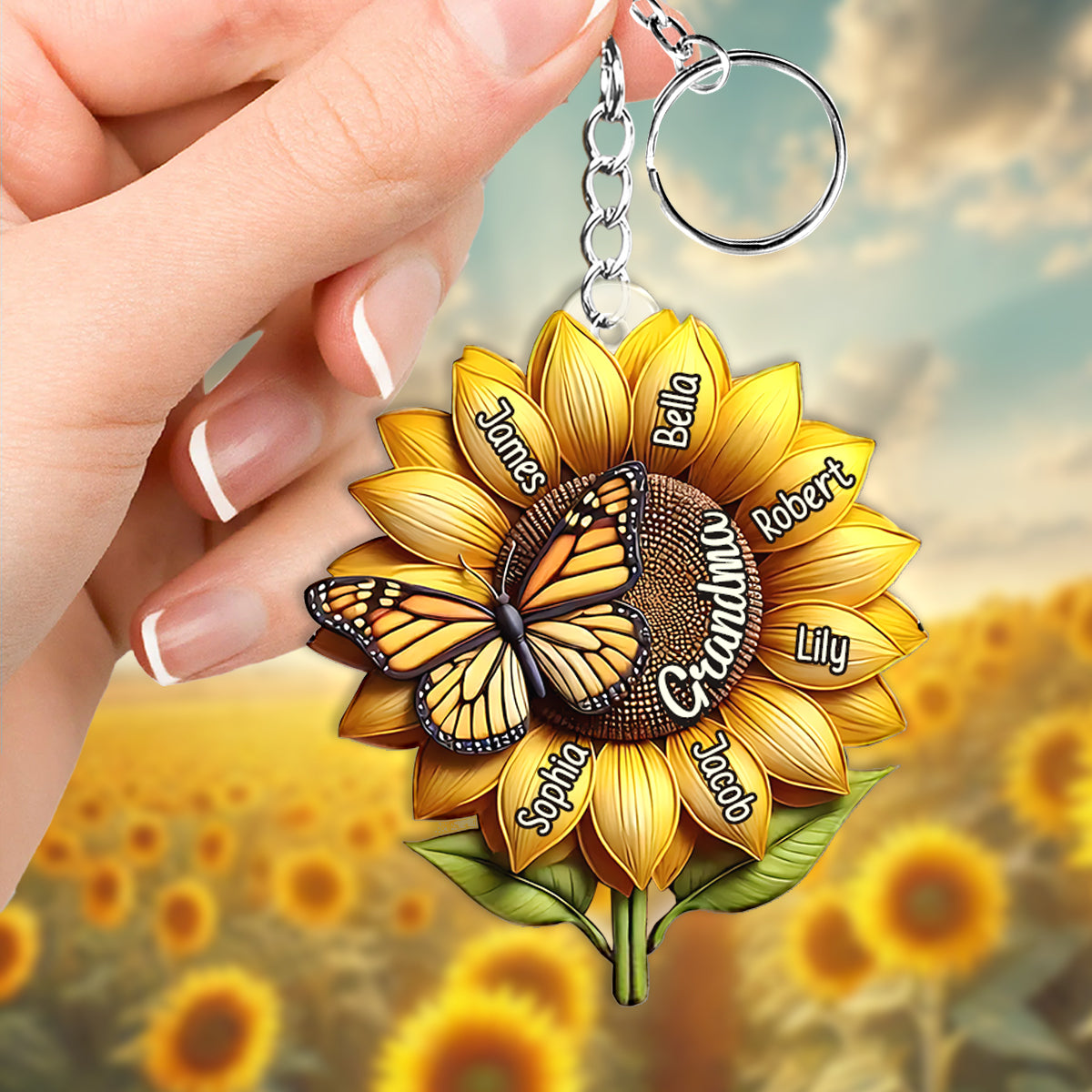 Sunflower Gift For Grandma Mom - Personalized Grandma Keychain