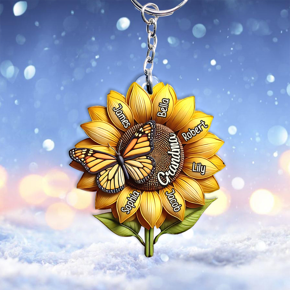 Sunflower Gift For Grandma Mom - Personalized Grandma Keychain
