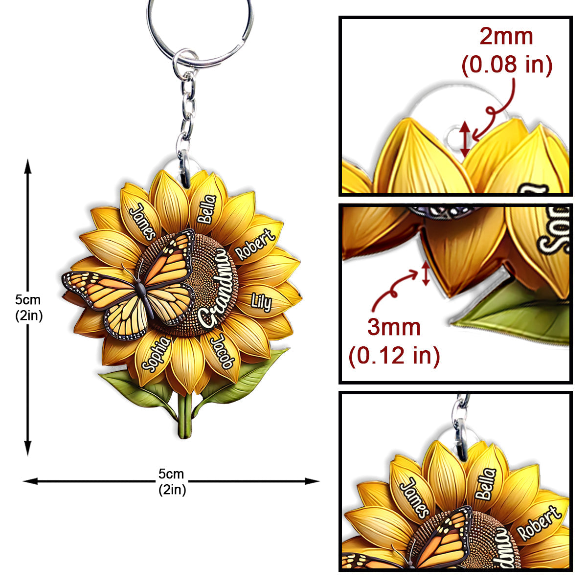 Sunflower Gift For Grandma Mom - Personalized Grandma Keychain