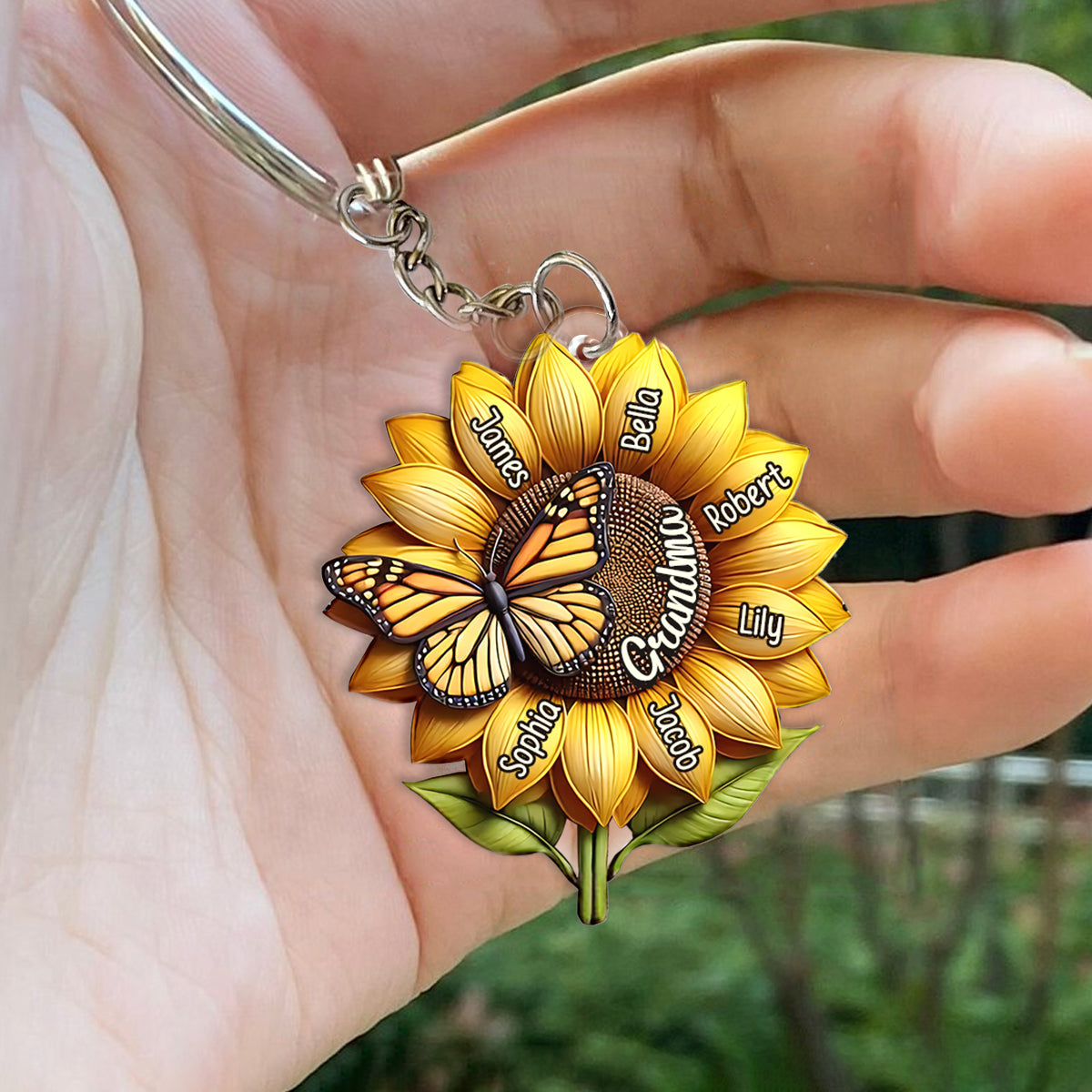 Sunflower Gift For Grandma Mom - Personalized Grandma Keychain