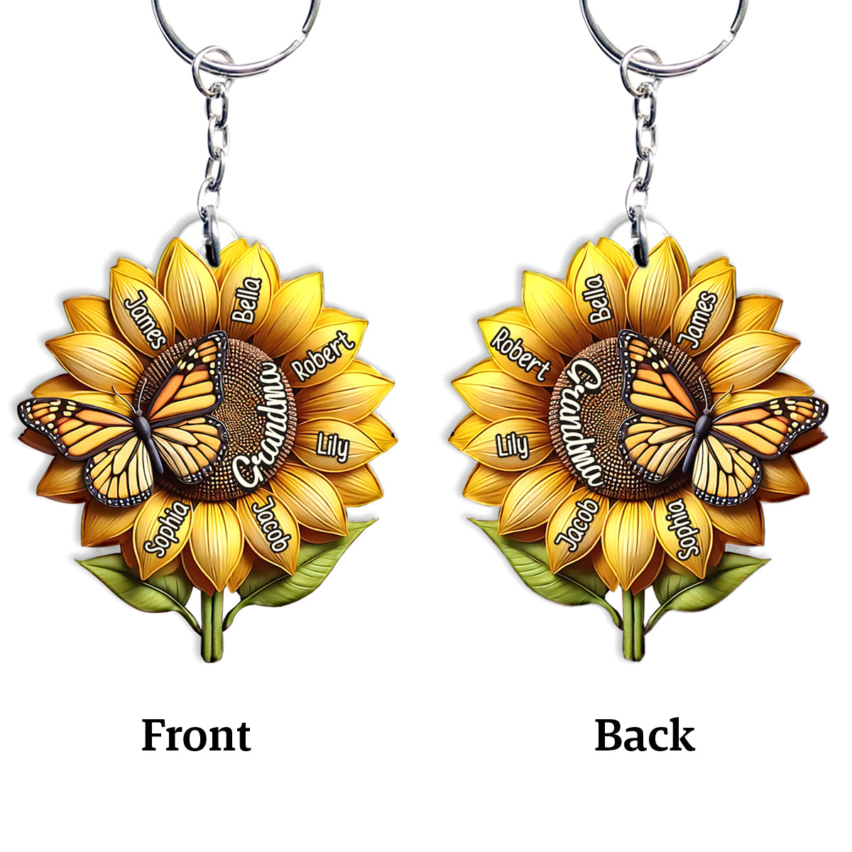 Sunflower Gift For Grandma Mom - Personalized Grandma Keychain