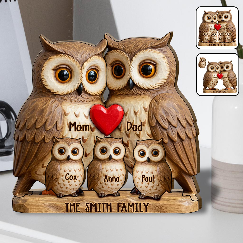Owl Family - Personalized Family Shaped Wooden Puzzle
