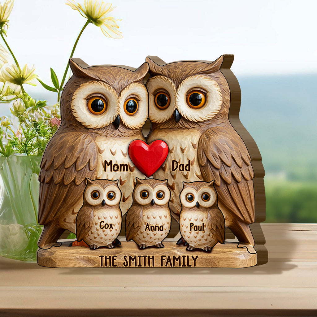 Owl Family - Personalized Family Shaped Wooden Puzzle