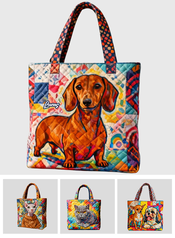 Funky Pet Art - Personalized Dog Cat Quilted Tote Bag