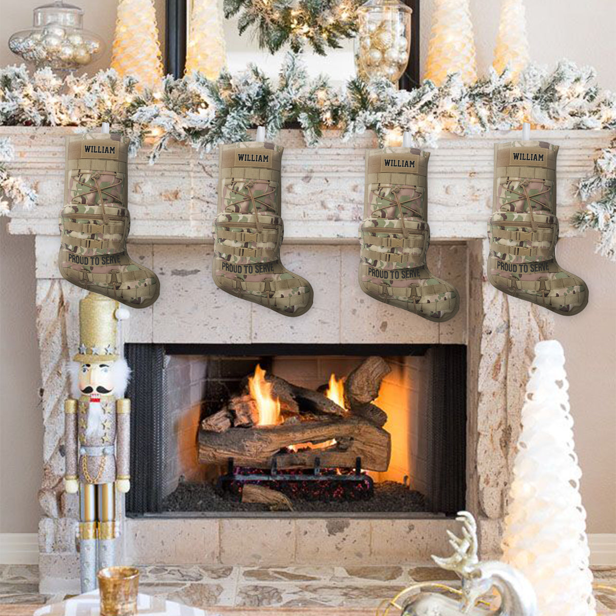 Fier de servir - Bas de Noël personnalisé en forme de vétéran