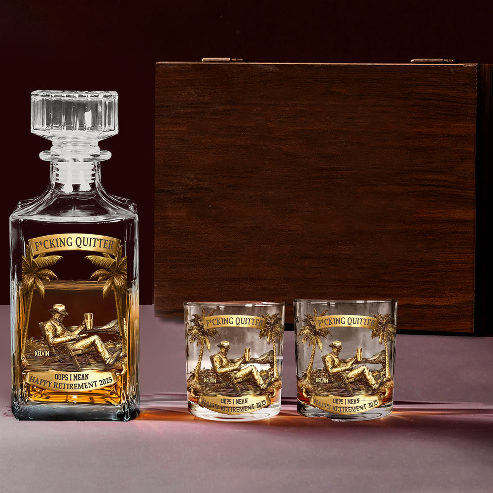 Appreciation, Retirement Gift For Coworkers, Work Friends, Colleagues - Personalized Retired Whiskey Decanter Set