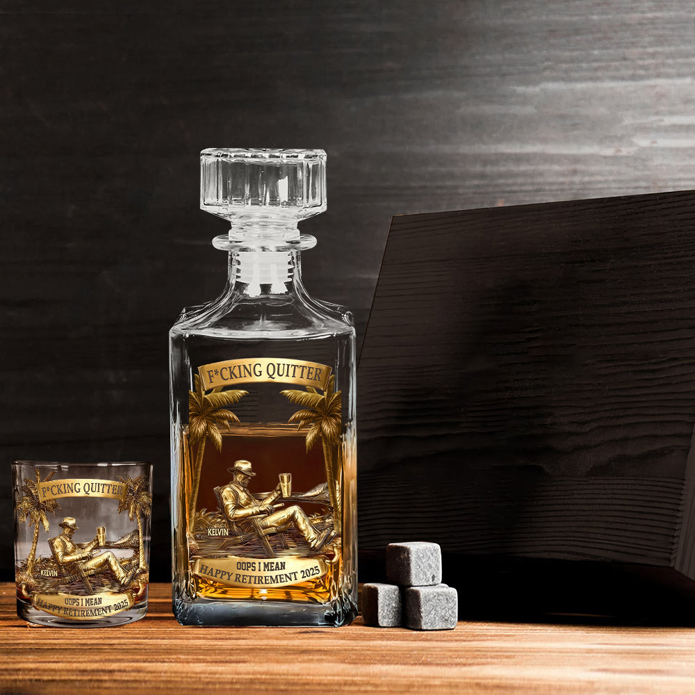Appreciation, Retirement Gift For Coworkers, Work Friends, Colleagues - Personalized Retired Whiskey Decanter Set