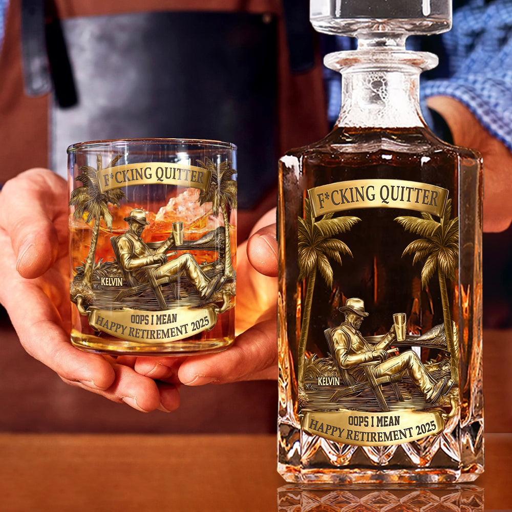 Appreciation, Retirement Gift For Coworkers, Work Friends, Colleagues - Personalized Retired Whiskey Decanter Set