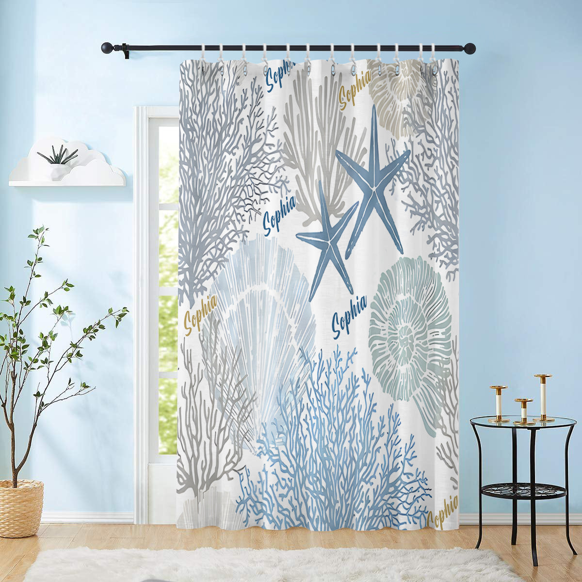 Coral Seashells Starfish - Personalized Sea Lover Blackout Window Curtain/ Drapes Set