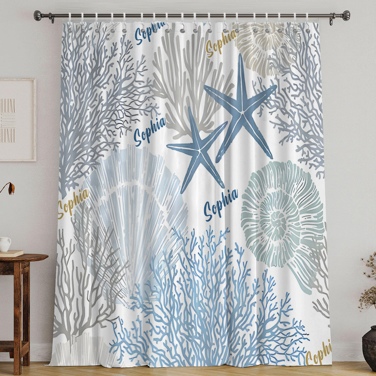 Coral Seashells Starfish - Personalized Sea Lover Blackout Window Curtain/ Drapes Set